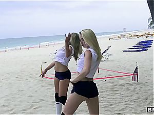 three teenage lovelies catch a ample cumbot on the beach